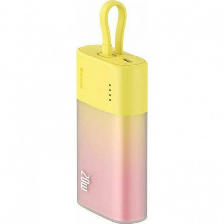 Baseus Power bank PPKDC05I 5200 mAh s vestavěným kabelem Lightning + kabel Typ C až Typ C PD QC 2,4A 20W. žluto růžová
